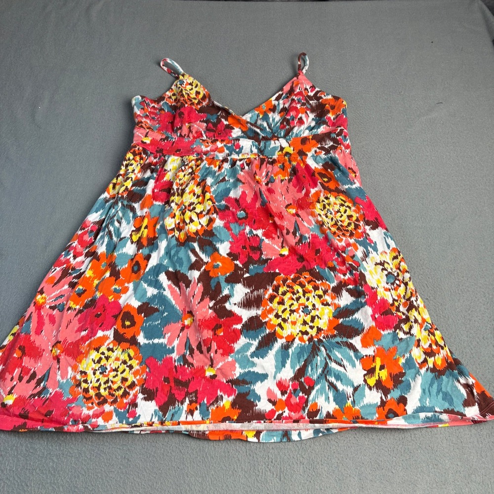 Old Navy Floral Cami Top XL Pink Orange Cotton Empire Waist Surplice V-Neck